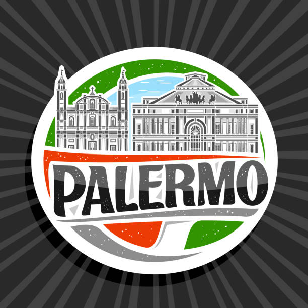 vektor logo für palermo - italian flag skyline famous place flag stock-grafiken, -clipart, -cartoons und -symbole