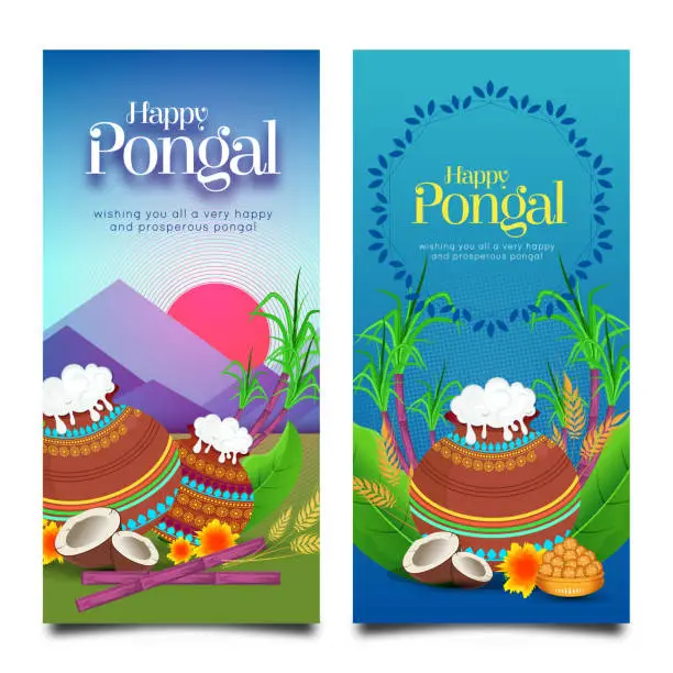 Vector illustration of Happy Pongal festival banners