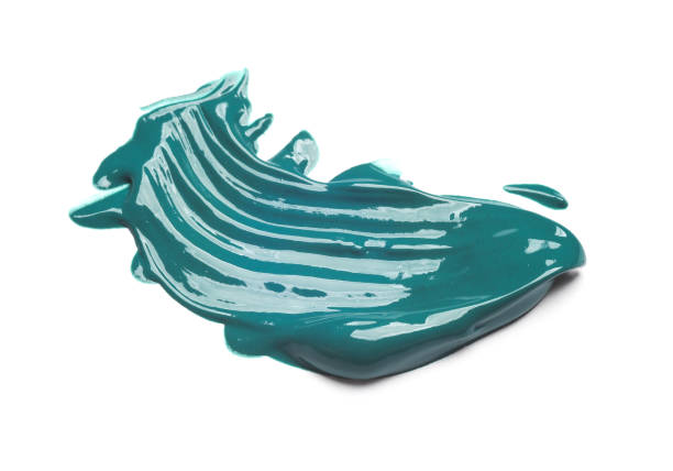 istock Smear of turquoise acrylic paint on a white background 2095717432