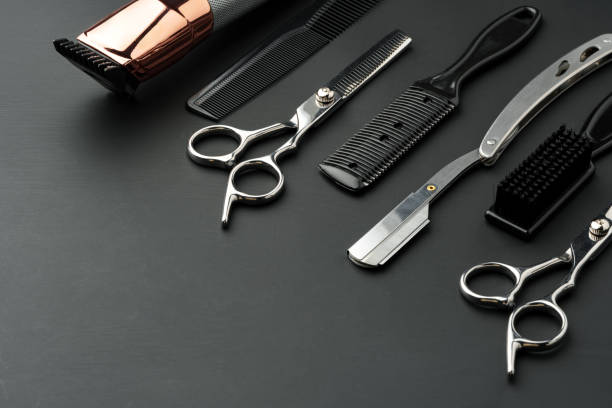 istock Tools for barbershop on black background studio shot 2095731161