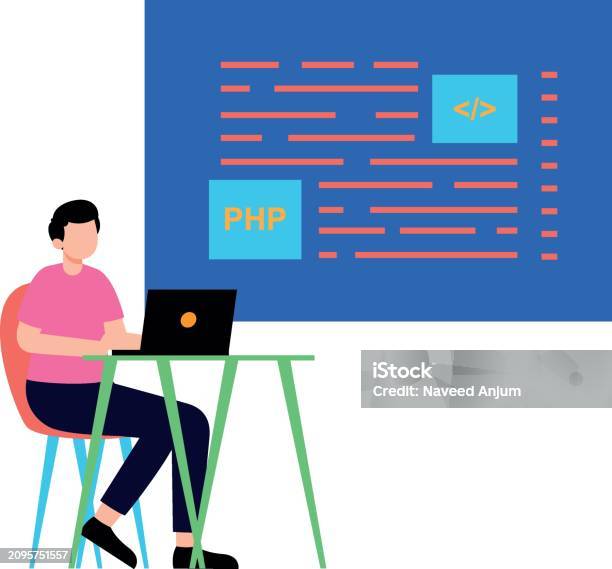 The Guy Is Doing Php Coding Stock Illustration - Download Image Now ...