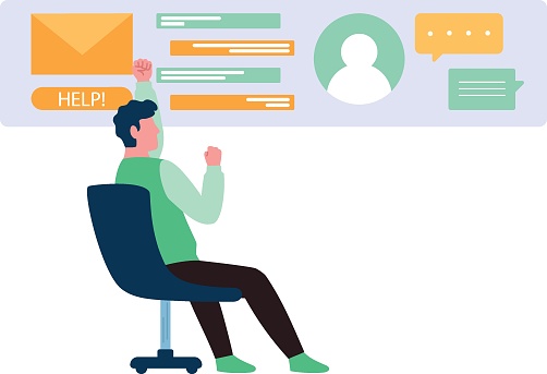 Help Message Leg Boy Looking At Help Messages Stock Illustration - Download Image Now ...