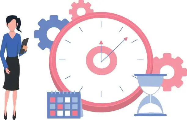 Vector illustration of The girl is setting the time.