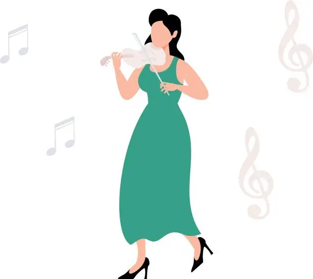 Vector illustration of The girl is playing the violin.