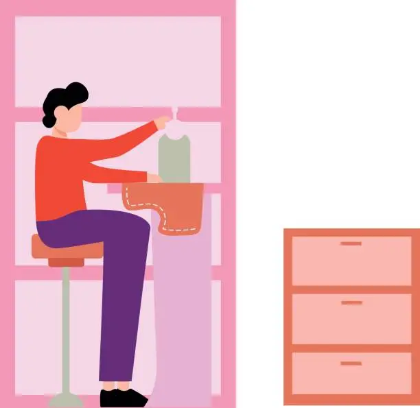 Vector illustration of A tailor is sewing the clothes.