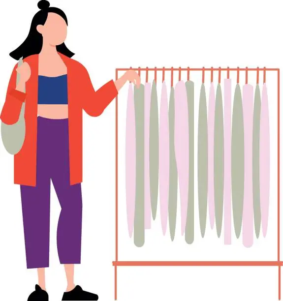 Vector illustration of The girl is buying clothes.