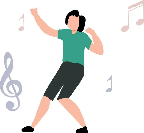 Vector illustration of A girl is dancing to a song.