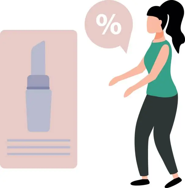 Vector illustration of A girl is looking at a discount on lipstick.