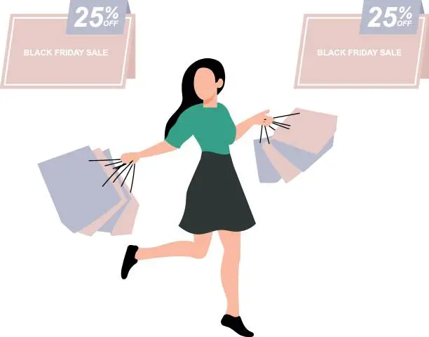 Vector illustration of Girl is happy after shopping.
