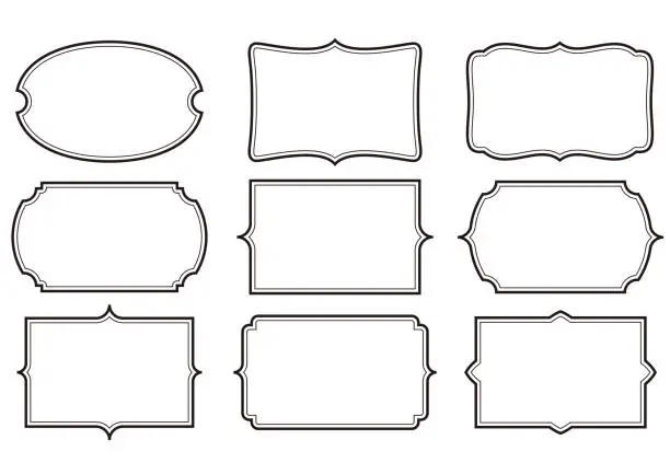 Vector illustration of Set of classic frames drawn with simple lines.