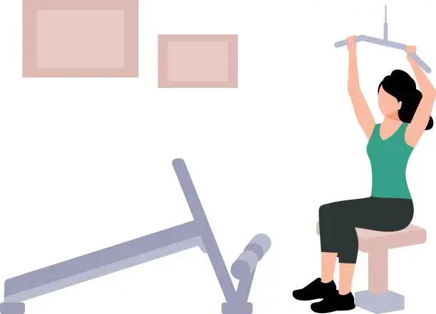 Vector illustration of The girl is exercising with the arm lifting machine.