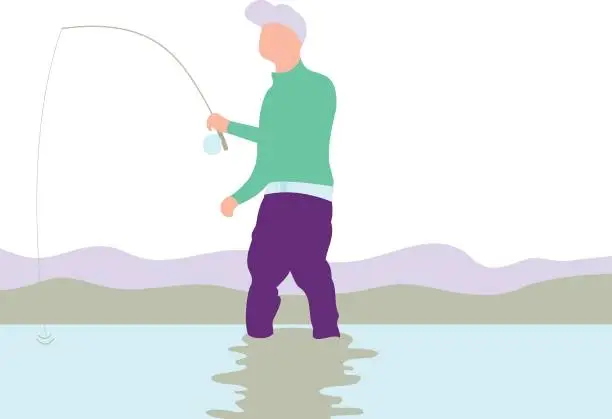 Vector illustration of The boy is fishing.