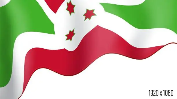Vector illustration of Burundi country flag realistic independence day background. Burundi commonwealth banner in motion waving, fluttering in wind. Festive patriotic HD format template for independence day