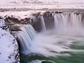 View of the Goðafoss waterfall in winter day at Iceland.