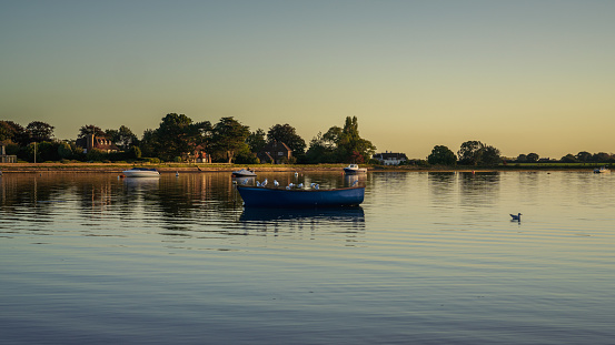 Looking up the River Thames towards the town of Marlow in Buckinghamshire, in the south east of England.