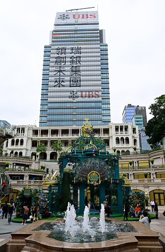 Hong Kong, China - December 26, 2017: The Clock Tower and the Hong Kong Cultural Centre at Kowloon. The Cultural Centre was built in 1989