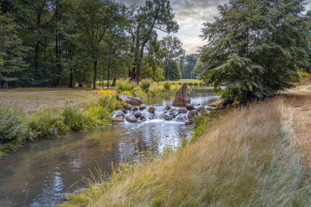 High water level on the river after heavy rainfall.