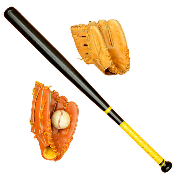 istock Baseball gloves and bat on white background 2095839717
