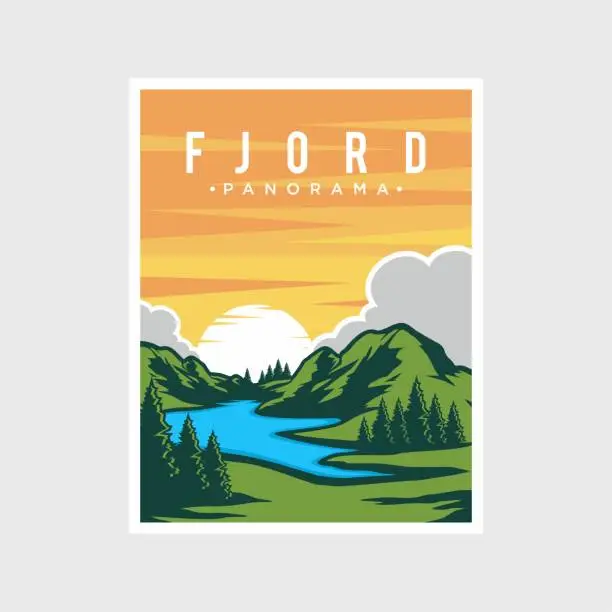 Vector illustration of Fjord panorama poster vector illustration design