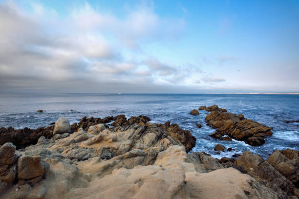 The pacific ocean an the rocky coastline of Pacific Grove, California.