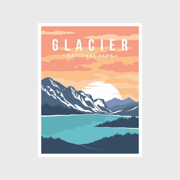 illustrations, cliparts, dessins animés et icônes de glacier national park poster vector illustration design - us glacier national park