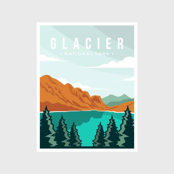 illustrations, cliparts, dessins animés et icônes de glacier national park poster vector illustration design - us glacier national park