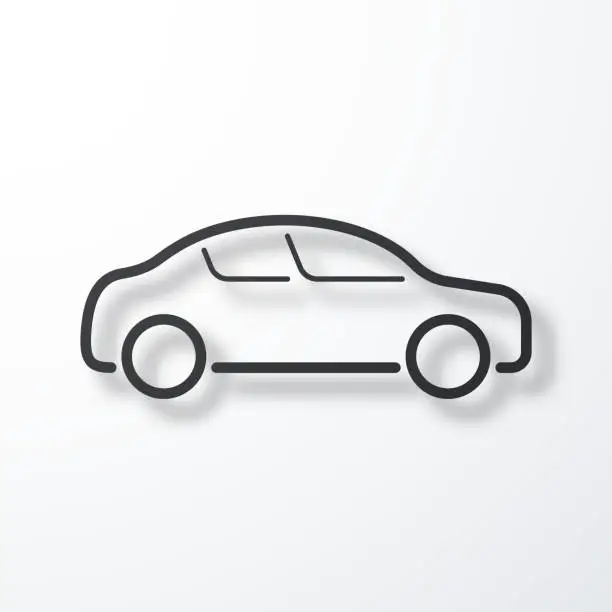 Vector illustration of Car - side view. Line icon with shadow on white background