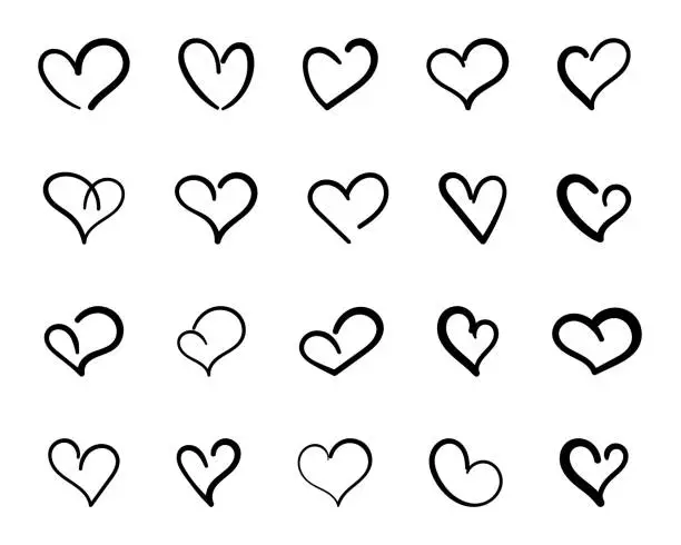 Vector illustration of Doodle Hearts Icons set, Hand-drawn Love Doodle collection