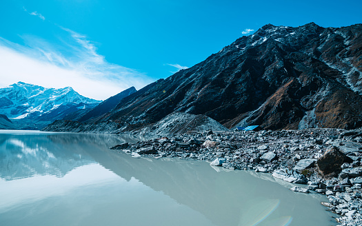 Landscape view of Tsho Rolpa glacier Laker in Dolakha, Nepal.