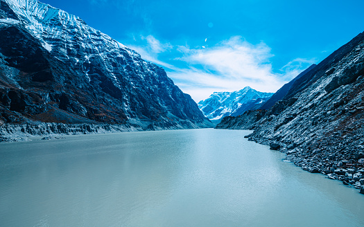 Landscape view of Tsho Rolpa glacier Laker in Dolakha, Nepal.