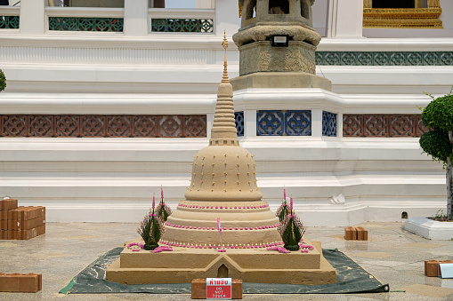 Sand pagoda on temple, Building sand pagodas is one of the traditions of the Songkran Festival on Thai