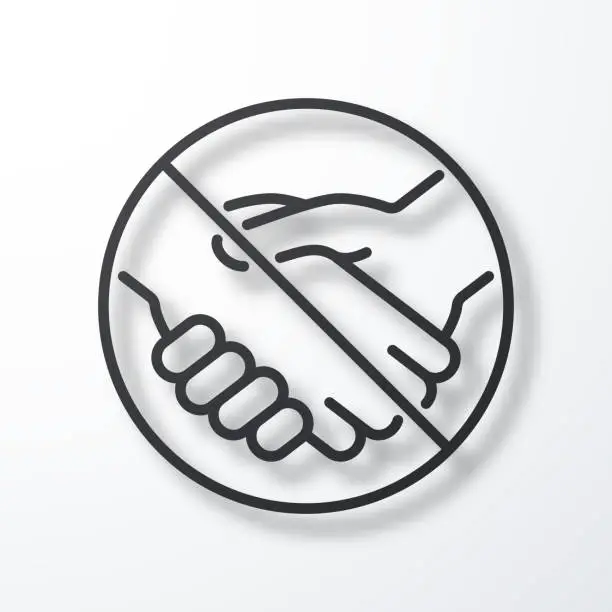 Vector illustration of No handshake. Line icon with shadow on white background