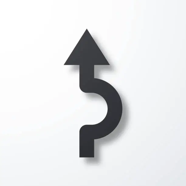 Vector illustration of Direction arrow going around. Icon with shadow on white background