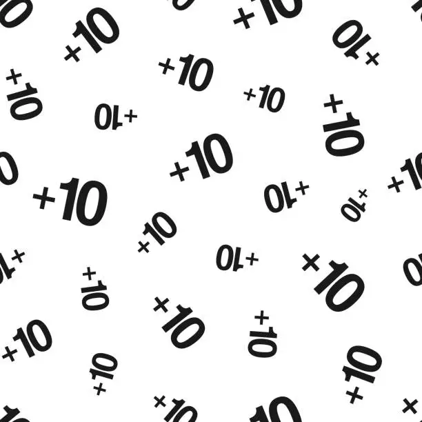 Vector illustration of +10, Plus ten. Seamless pattern. Icons on white background