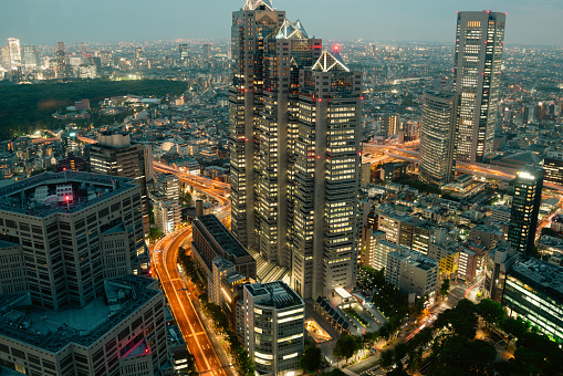 Night panoramic view of Shinjuku cityscape in Tokyo, Japan