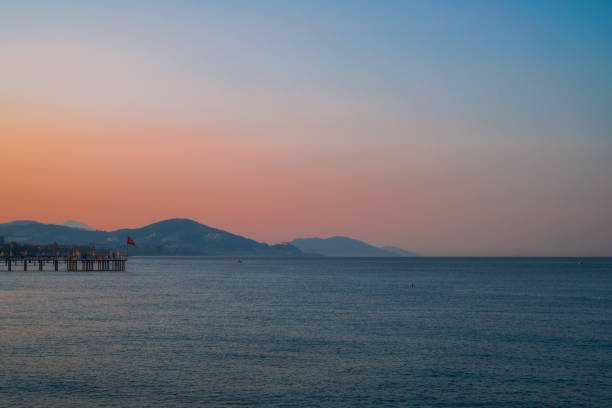 Beautiful sundawn scene on Alanya beach in Turkey
