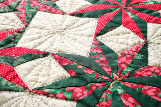 istock Closeup patchwork or quilt with christmas star 2095959318