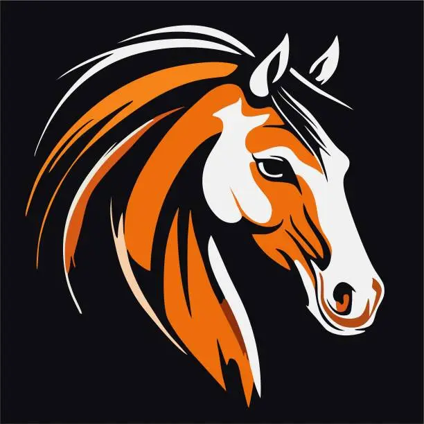 Vector illustration of Illustration of a horse head with a long mane on a black background