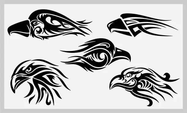 Vector illustration of Vector Tribal Eagle Head Illustrations Set