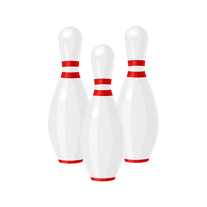 Bowling pin group. Skittles with red stripes. Active and fun to play. Vector illustration isolated on white background.