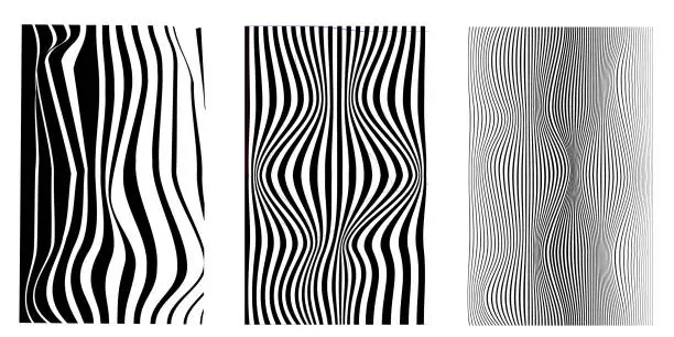 Vector illustration of Black and white fluid stripe textures, patterns
