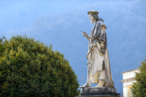 Saint-Petersburg, Russia - July 28, 2019: Marble Sculpture of the Roman goddess Diana (in greek mythology Artemis) by Paolo Andrea Triscornia, Italy, 1820. Summer Garden, St. Petersburg, Russia. Diana is the goddess of wild animals and the hunt.