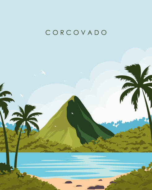 corcovado nationalpark reiseplakat, banner, reisekarte - corcovado stock-grafiken, -clipart, -cartoons und -symbole