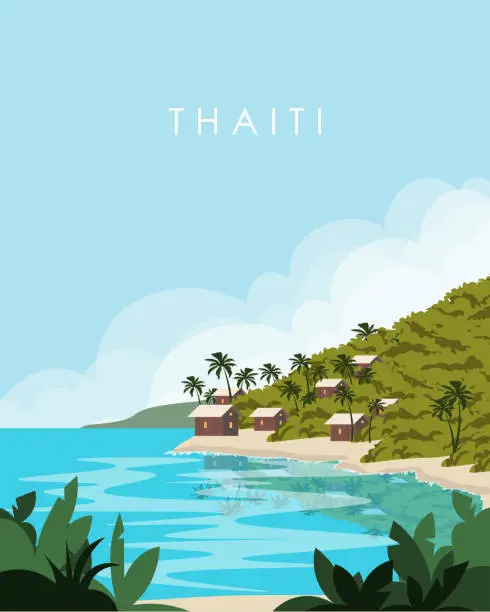 Vector illustration of Tahiti travel poster, banner, travel card