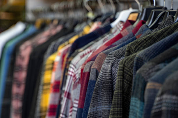 istock Men's shirts on the hangers of the store. 2096028310