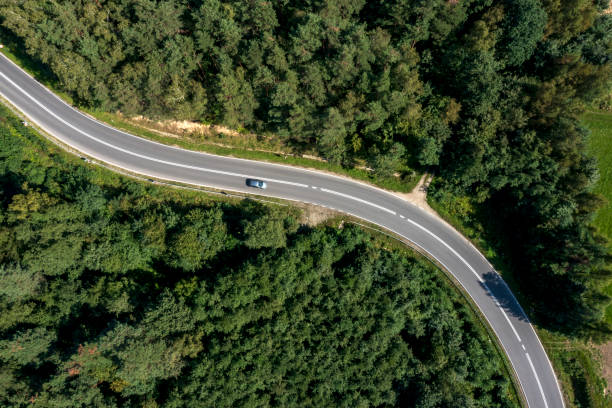 istock Rural, winding road, top down view 2096029866