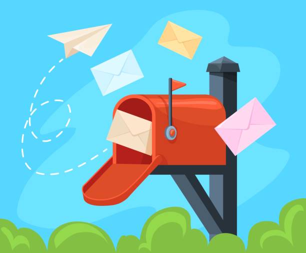 Mailbox banner. Cartoon cute postbox letters or postcards, postal newsletter service subscribe, business email message send news from post box, letterbox neat vector illustration Mailbox banner. Cartoon cute postbox letters or postcards, postal newsletter service subscribe, business email message send from post box, letterbox vector illustration of banner with mailbox cartoon mail box stock illustrations