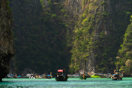 Traditional longtail boats in Phi Phi Island, Krabi, Thailand