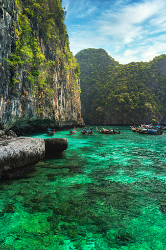 Traditional longtail boats in Phi Phi Island, Krabi, Thailand