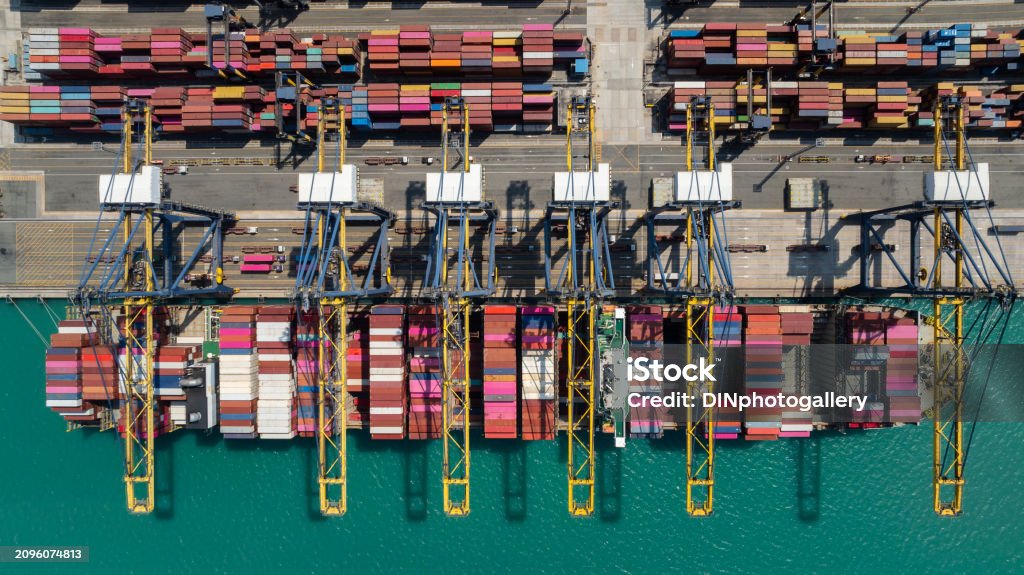 Container Export Import Loading Container Ship Docked Load And Unloading Goods Of International Import ...